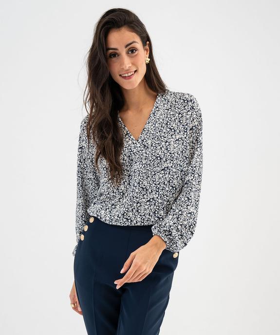 Tee-shirt à manches longues et col V en maille texturée femme vue1 - GEMO 4G FEMME - GEMO
