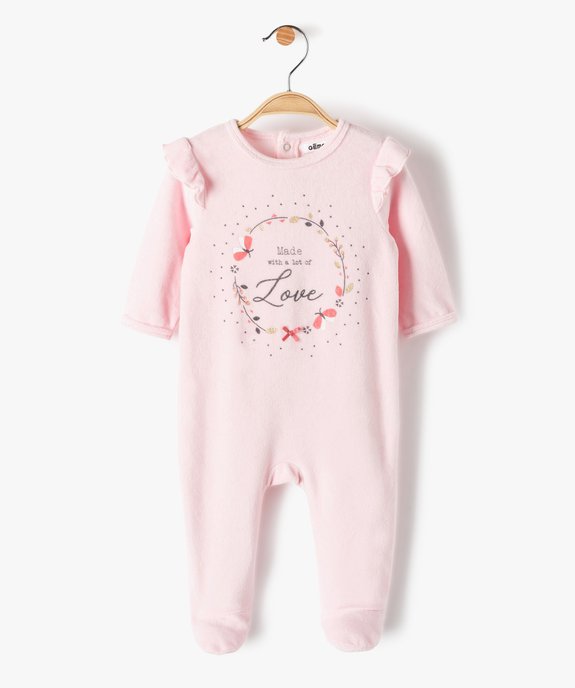 Pyjama bébé fille en velours avec volants sur les épaules vue1 - GEMO(BB COUCHE) - GEMO