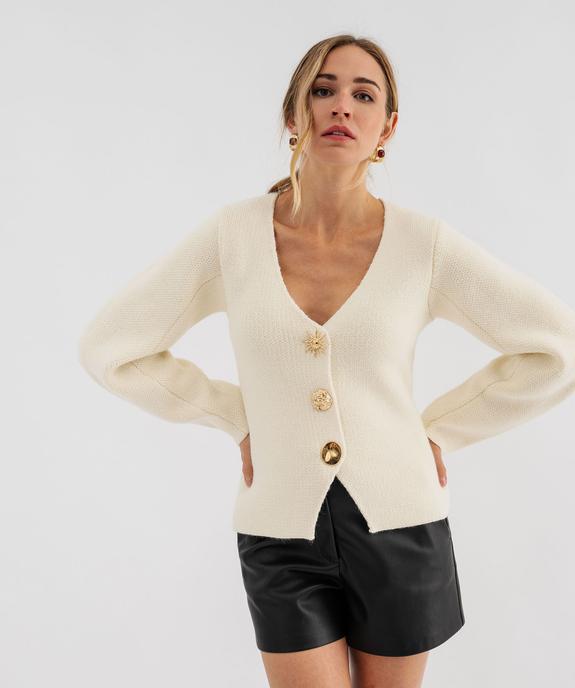 Gilet à col V emboîtons fantaisie femme vue1 - GEMO(FEMME PAP) - GEMO