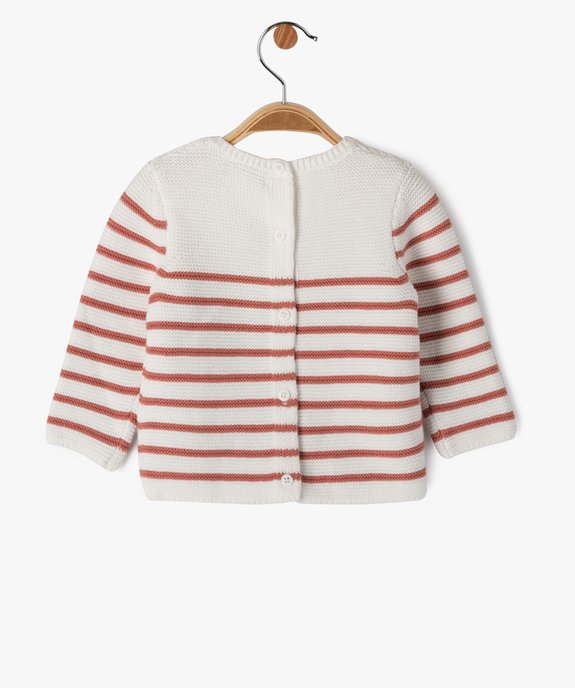 Pull rayé à dos boutonné et message brodé bébé fille vue3 - GEMO(BB COUCHE) - GEMO