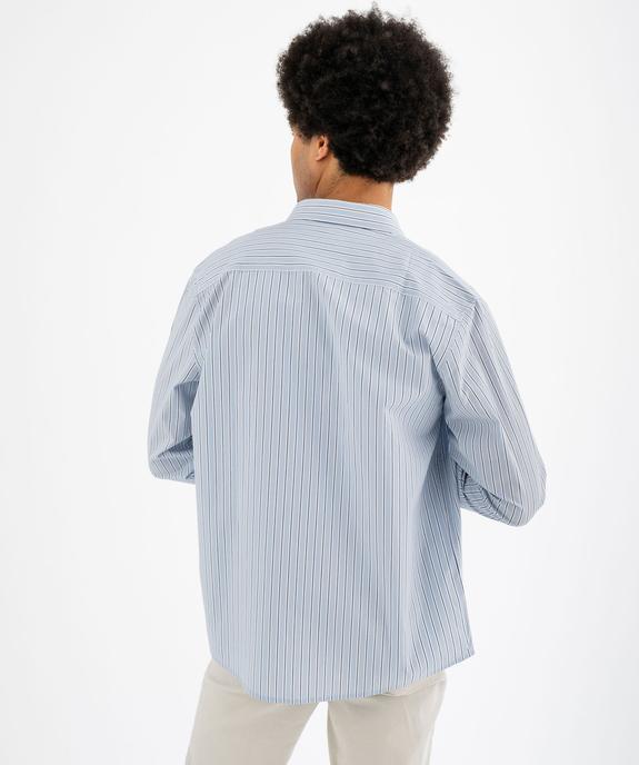 Chemise manches longues rayée en coton coupe droite homme vue4 - GEMO (HOMME) - GEMO