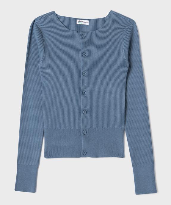 Gilet col rond en maille côtelée fille vue1 - GEMO (JUNIOR) - GEMO