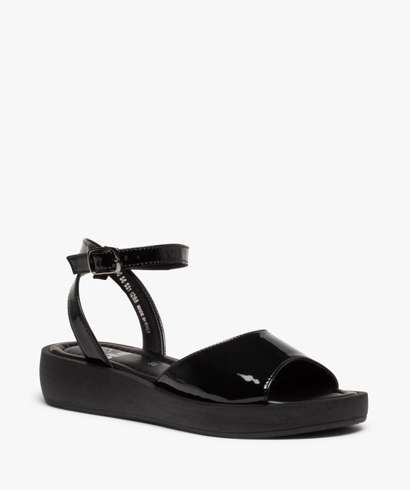 Sandales femme à talon plat unies et vernies vue2 - GEMO (CASUAL) - GEMO