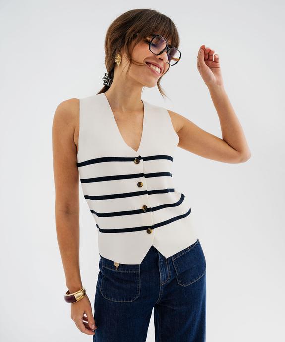Gilet sans manches à rayures femme - LuluCastagnette vue1 - LULUCASTAGNETTE - GEMO