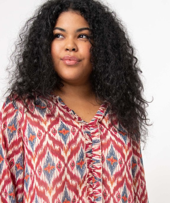 Blouse femme grande taille en voile imprimé et manches longues bouffantes vue2 - GEMO (G TAILLE) - GEMO