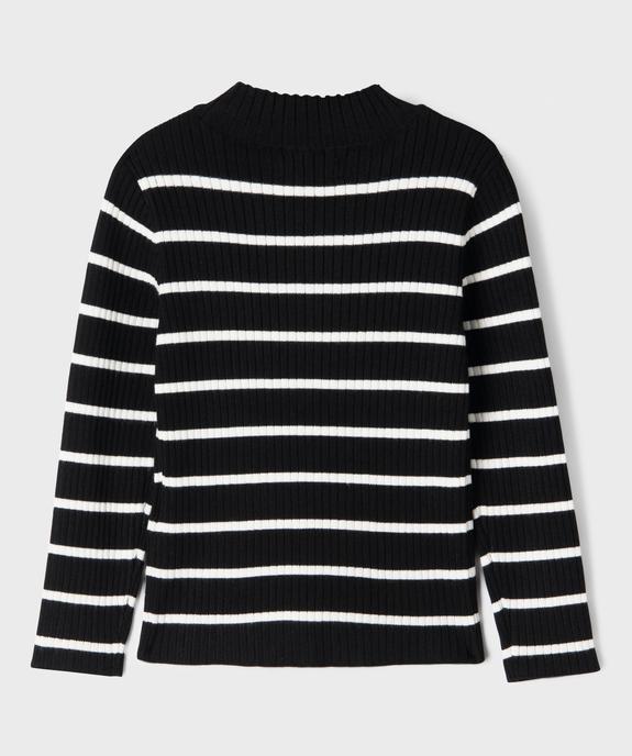 Pull en maille côtelée à rayures fille vue3 - GEMO 4G FILLE - GEMO