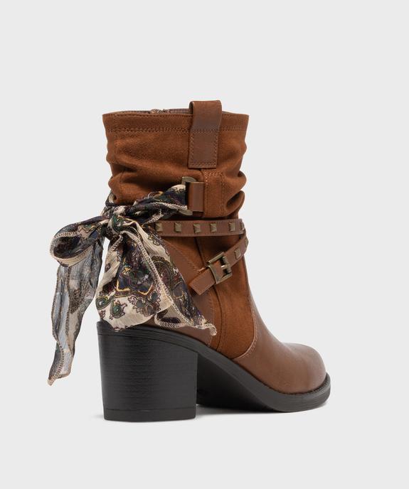 Boots à talon à col montant plissé et foulard femme vue4 - EMILIA ROSA - GEMO
