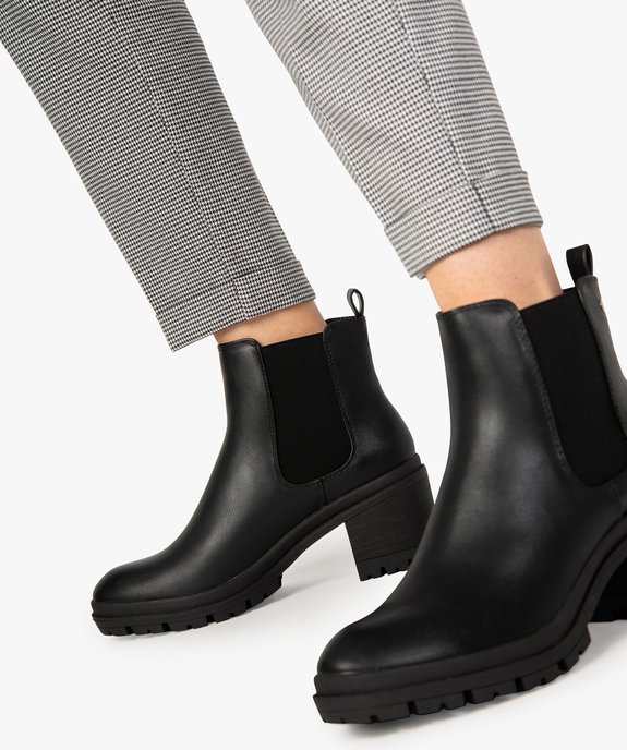 Boots femme chelsea unies à talon et semelle crantée vue1 - GEMO(URBAIN) - GEMO