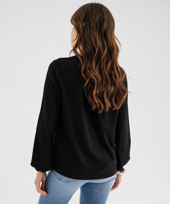 Tee-shirt à manches longues et col V en maille texturée femme vue4 - GEMO 4G FEMME - GEMO