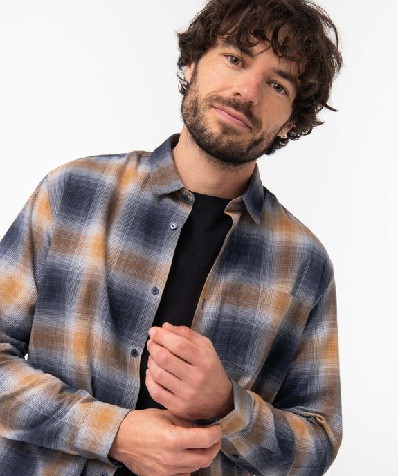 Chemise homme à manches longues et carreaux en flanelle vue2 - GEMO (HOMME) - GEMO