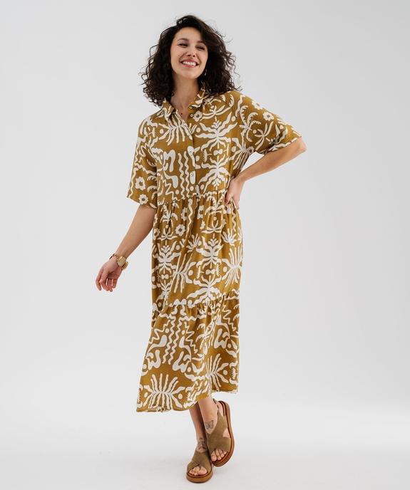 Robe longue et fluide à manches courtes imprimée femme vue1 - GEMO 4G FEMME - GEMO