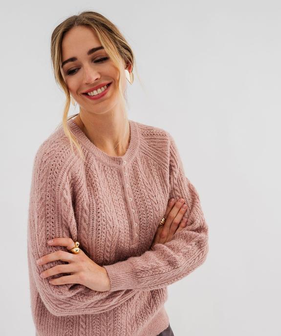 Pull à col rond boutonné en maille fantaisie femme vue2 - GEMO 4G FEMME - GEMO