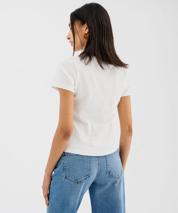Tee-shirt manches courtes et col rond en maille côtelée femme vue3 - GEMO 4G FEMME - GEMO