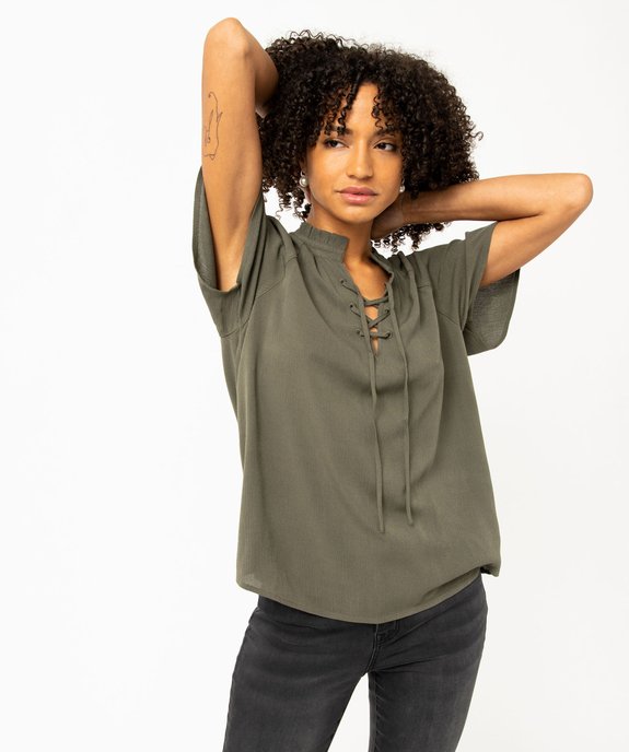 Blouse à manches courtes en crêpe de viscose uni femme vue2 - GEMO(FEMME PAP) - GEMO
