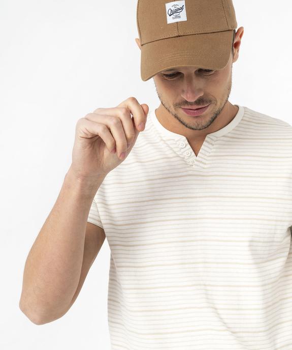 Tee-shirt manches courtes à rayures et col fantaisie homme vue2 - GEMO 4G HOMME - GEMO