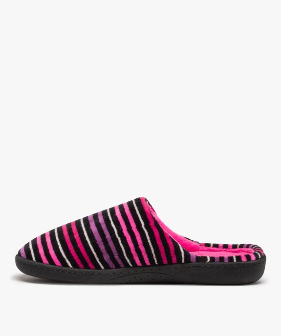Chaussons femme mules rayées en velours - Isotoner vue3 - ISOTONER - GEMO