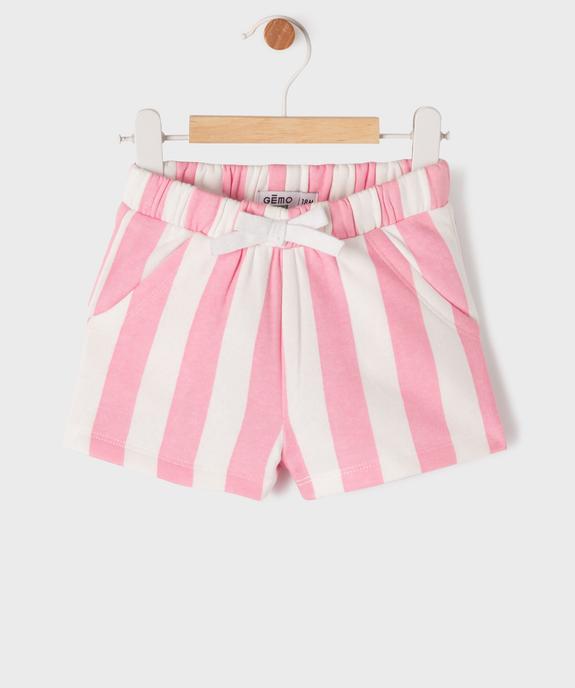 Short en molleton à rayures bébé fille vue1 - GEMO 4G BEBE - GEMO