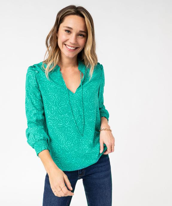 Blouse imprimée à manches longues avec détails froncés femme vue1 - GEMO(FEMME PAP) - GEMO