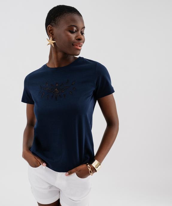 Tee-shirt manches courtes avec broderie sur le buste femme vue4 - GEMO(FEMME PAP) - GEMO