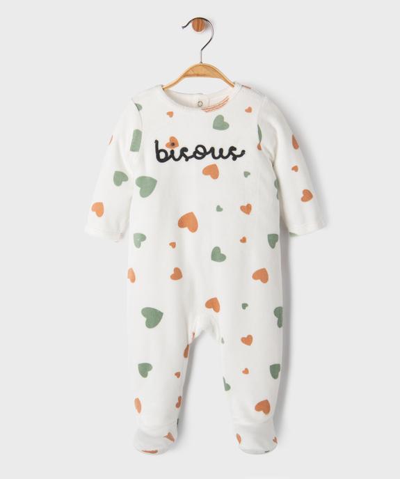 Pyjama en velours à pont-dos et cœurs bébé vue1 - GEMO 4G BEBE - GEMO