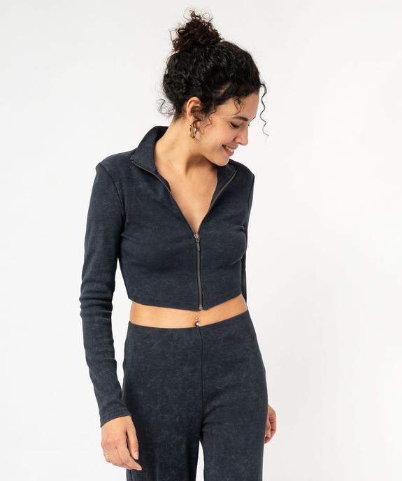 Sweat zippé court en maille côtelée femme vue1 - GEMO(FEMME PAP) - GEMO