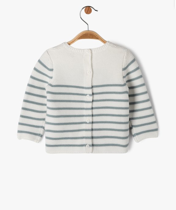 Pull brassière rayé avec message brodé et dos boutonné bébé vue3 - GEMO(BB COUCHE) - GEMO