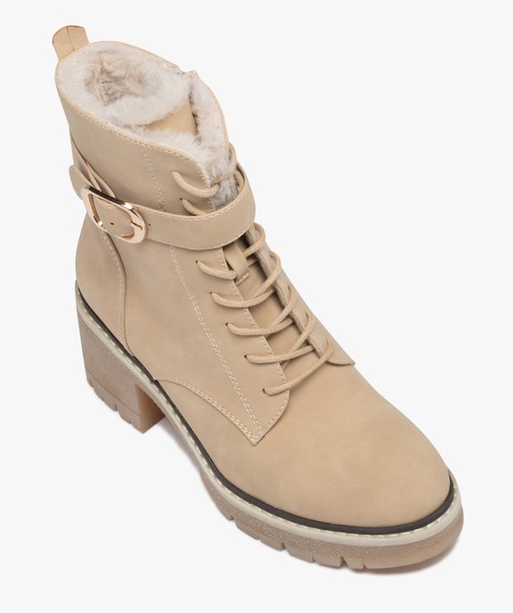 Boots fourrées unies femme à talon large avec lacets et col décoré bride à boucle  vue5 - GEMO(URBAIN) - GEMO