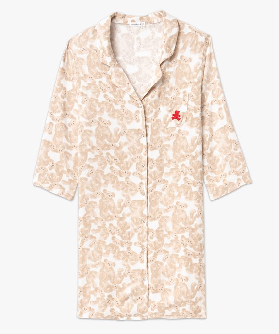 Chemise de nuit liquette imprimée à manches 3/4 femme - LuluCastagnette vue4 - LULUCASTAGNETTE - GEMO