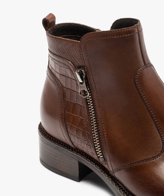 Boots femme unies dessus cuir à talon large - Tanéo vue6 - TANEO - GEMO