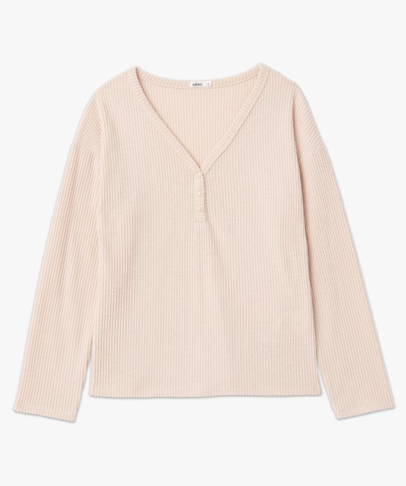 Haut de pyjama femme à manches longues en maille côtelée vue4 - GEMO(HOMWR FEM) - GEMO