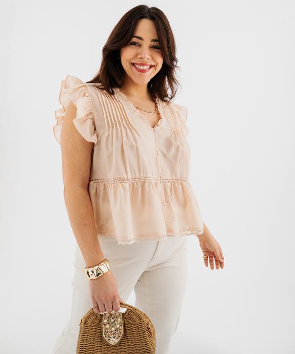 Blouse sans manches avec volants et broderies femme grande taille vue1 - GEMO (G TAILLE) - GEMO