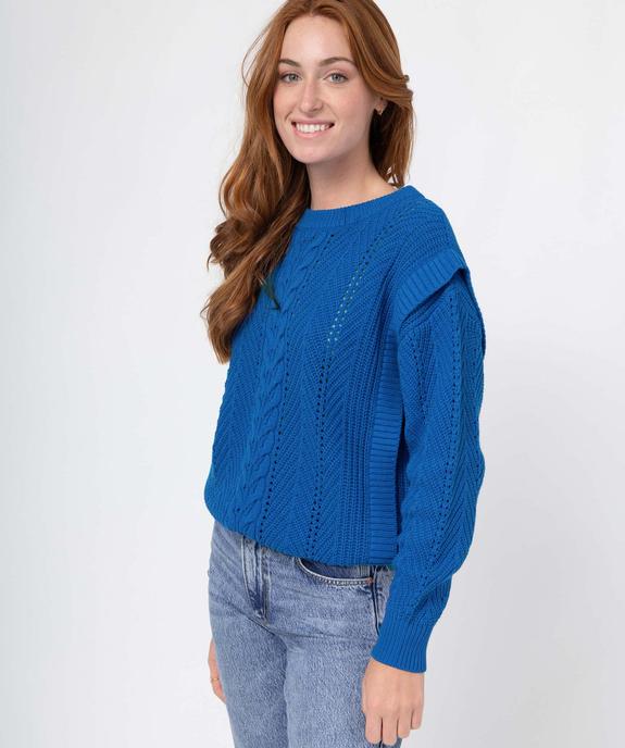 Pull femme à torsades coupe oversize avec volants vue1 - GEMO(FEMME PAP) - GEMO