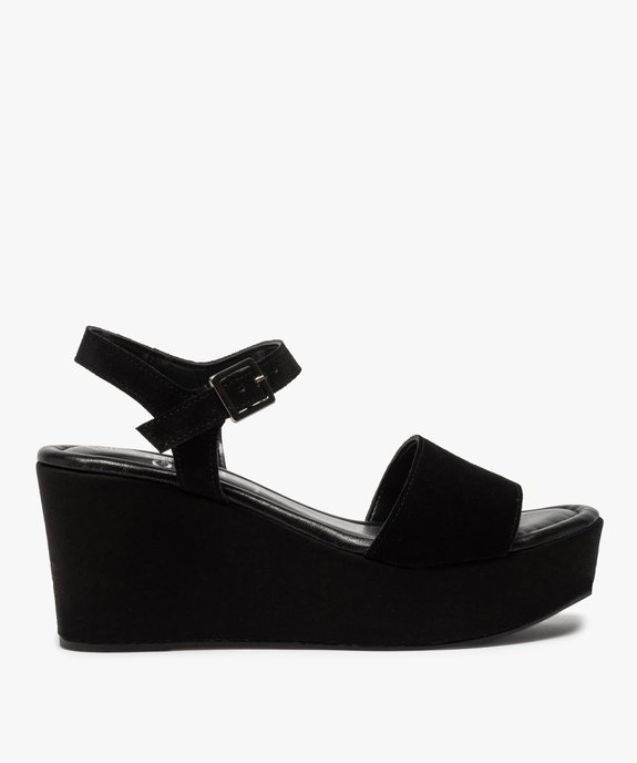 Sandales femme compensées dessus cuir suédé uni vue1 - GEMO(URBAIN) - GEMO