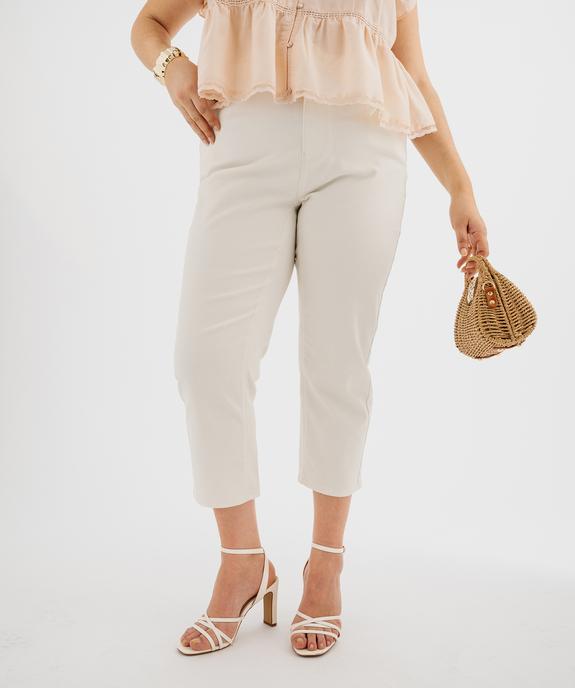 Pantacourt slim taille haute en coton stretch avec ceinture à nouer femme grande taille vue1 - GEMO 4G GT - GEMO