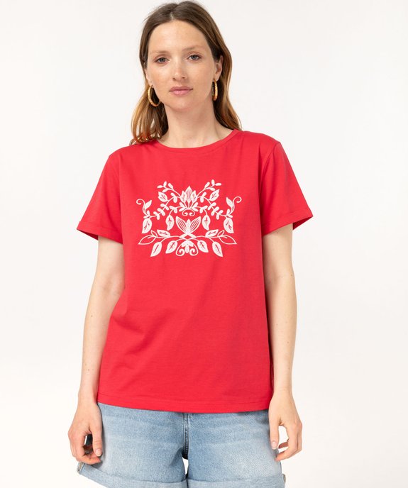 Tee-shirt manches courtes avec motif brodé femme vue3 - GEMO(FEMME PAP) - GEMO