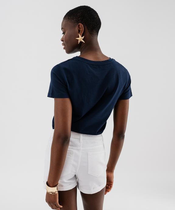 Tee-shirt manches courtes avec broderie sur le buste femme vue3 - GEMO(FEMME PAP) - GEMO