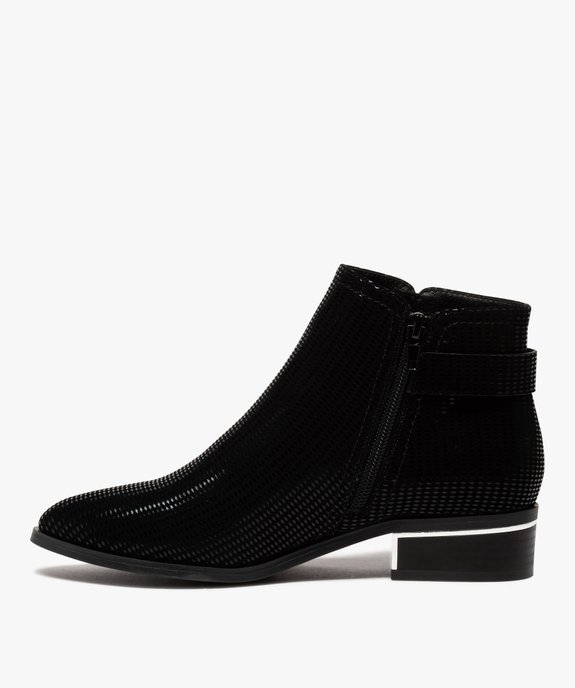 Boots femme unies dessus en suédine à motifs vernis vue3 - GEMO (CASUAL) - GEMO
