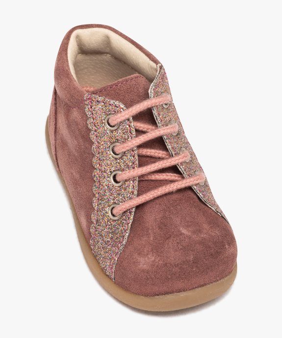 Chaussures premiers pas bébé fille unies en cuir suédé et à paillettes vue5 - PREMIER PRIX BY GEMO - GEMO