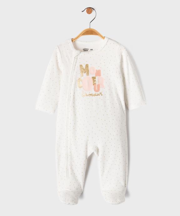 Pyjama en velours à motifs pailletés fermeture zippée devant bébé fille vue1 - GEMO 4G BEBE - GEMO