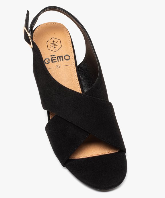 Sandales femme à talon carré avec brides larges croisées unies en suédine vue6 - GEMO(URBAIN) - GEMO