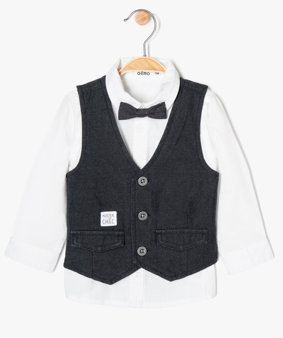 Ensemble bébé garçon : chemise + gilet + nœud papillon vue1 - GEMO(BEBE DEBT) - GEMO