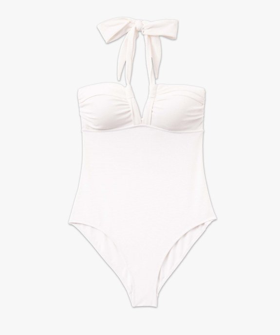Maillot de bain femme 1 pièce tour de cou en maille texturée vue4 - GEMO 4G FEMME - GEMO