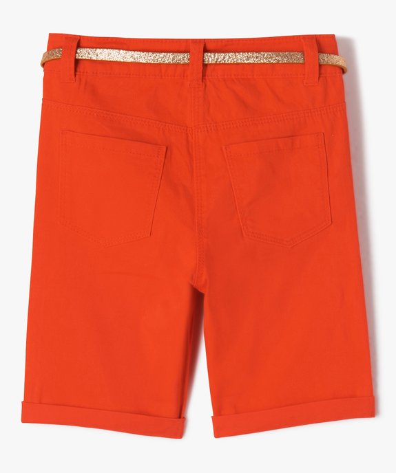 Bermuda fille extensible coupe slim avec revers et ceinture pailletée vue3 - GEMO (ENFANT) - GEMO