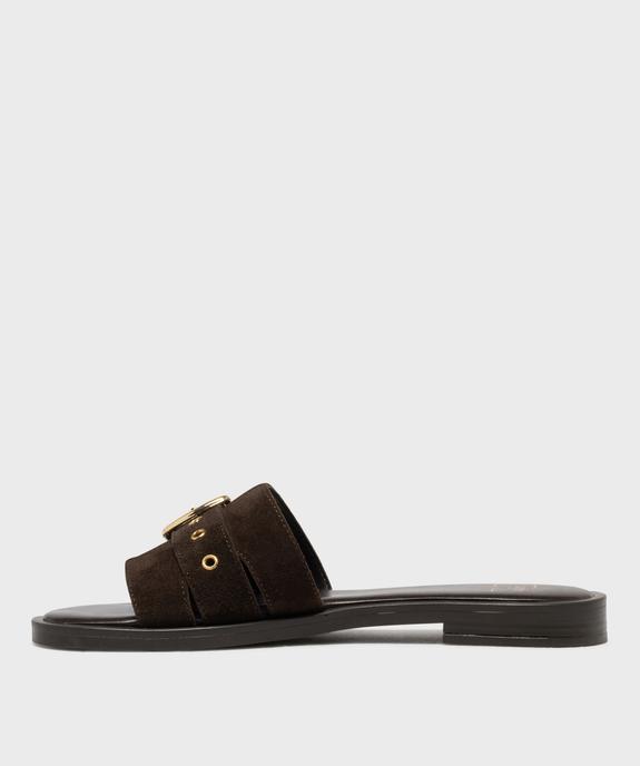 Mules en cuir suédé à bout ouvert femme - Tanéo vue3 - TANEO - GEMO