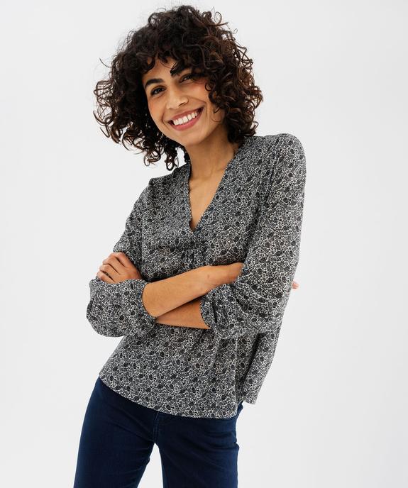 Tee-shirt manches longues imprimé col V fantaisie femme vue1 - GEMO 4G FEMME - GEMO
