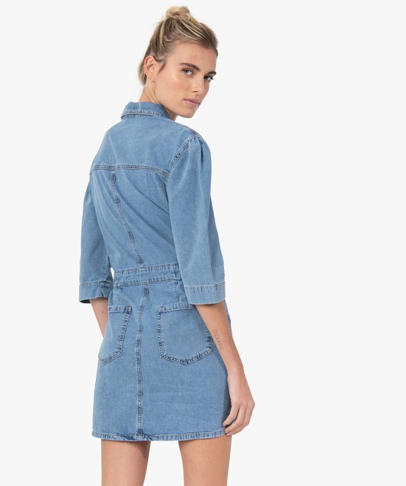 Robe femme en toile denim à manches ¾  vue3 - GEMO(FEMME PAP) - GEMO