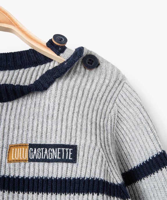 Pull bébé garçon en maille côtelée à rayures - LuluCastagnette vue2 - LULUCASTAGNETTE - GEMO