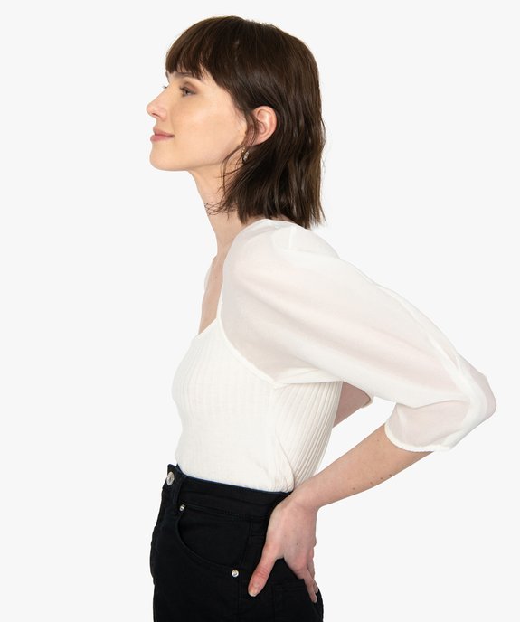 Tee-shirt femme bi-matières à manches longues vue1 - GEMO(FEMME PAP) - GEMO