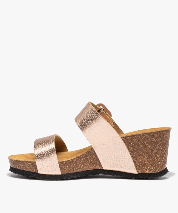 Mules femme compensées à larges brides en cuir vue3 - GEMO 4G FEMME - GEMO