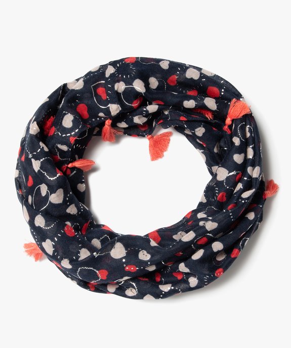 Foulard fille forme snood motif cœurs à paillettes et pompons vue1 - GEMO 4G FILLE - GEMO
